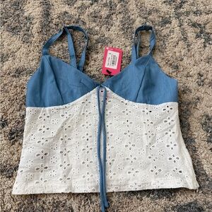 NWT Edikted Denim & Eyelet Crop Camisole